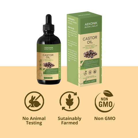 AEKONIK Organic Cold Pressed Castor Oil - Natural Castor Oil For Hair and Beard Growth - Cold Pressed Oil with Natural Healing Properties - Castor Oil for Eyelash Growth - 4 OZ / 120 ML
